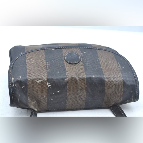 Authentic FENDI Pequin Shoulder Cross Body Bag PVC Leather Brown Black - Picture 3 of 13